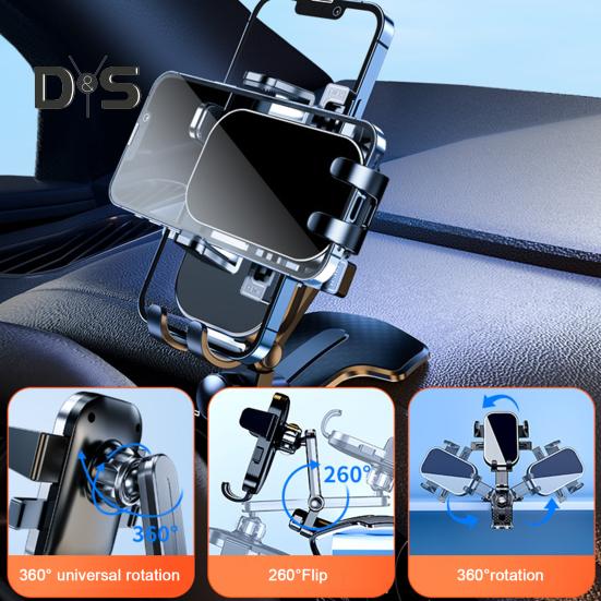Suporte de telefone para carro Suporte para painel ajustável de 360 ​​graus Clipe de mola universal Multifuncional Suporte para montagem de telefone móvel Acessórios para telefone