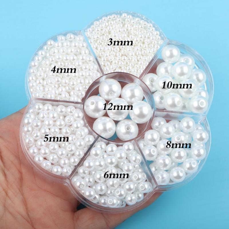 3/4/5/6/8/10/12mm Gemischte Box mit Löchern ABS Imitation Perle Meerjungfrauen-Illusions-Farbverlauf Kunststoffperle DIY-Material