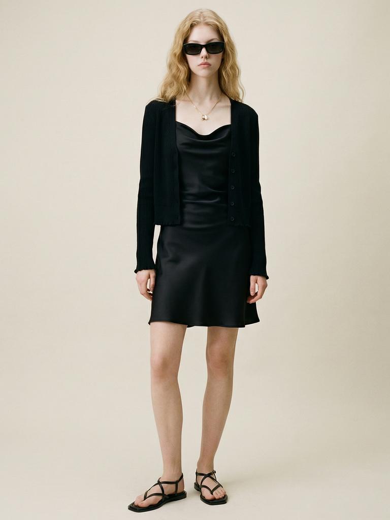 STAY WITH ME Satin Drape Mini Dress_Black