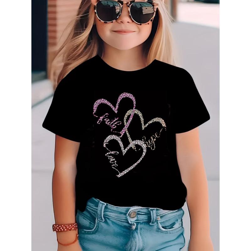 Leopard Print with Love Heart T Shirts Kids Children s T-shirt Boys Girls Summer Spring Casual Top Tee Shirt 110
