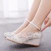 Pumps Women Shoes Round Toe Rhinestone Buckle Strap PU 5CM Wedges Heels Dress Sandals Japanese Style Women Shoes White