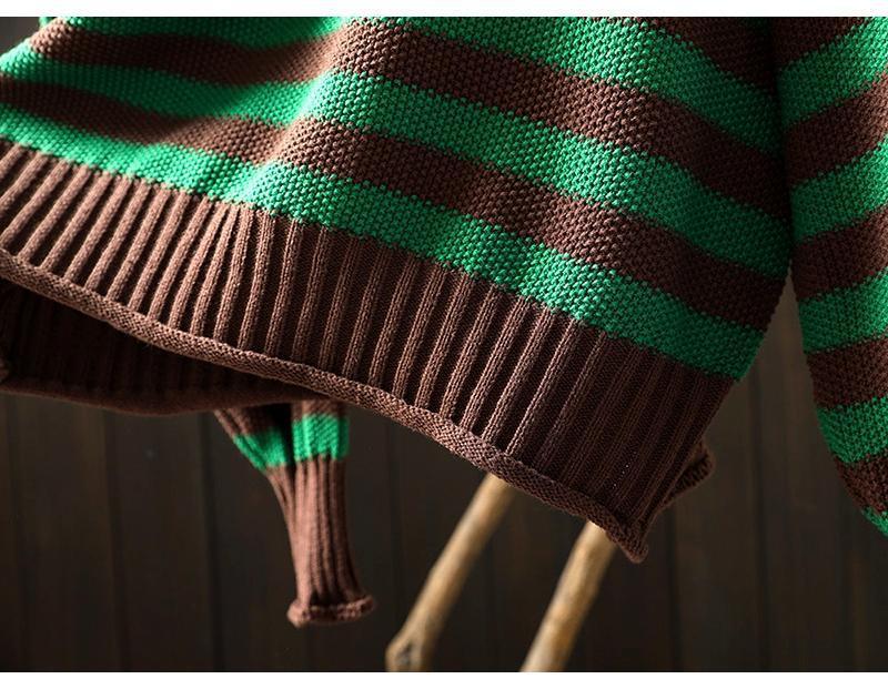 Women's Retro Striped Color Block Half High Neck Sweater - Loose & Casual Knitwear for Autumn/Winter 2026.