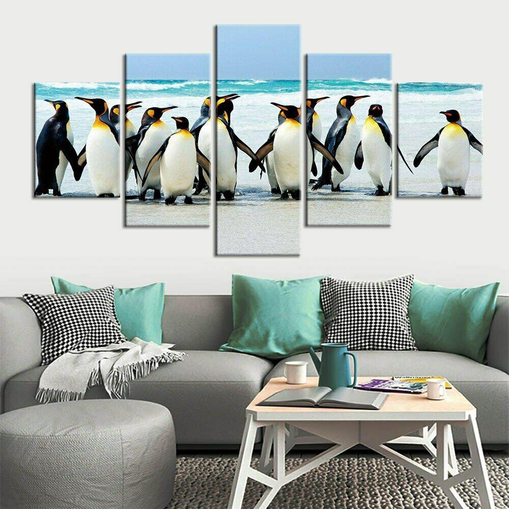5Pcs Penguins Sea Antarctic Modern Decor Canvas Wall Art Pictures Paintings HD Print Home Decor 5 Panel 5 Pieces Poster