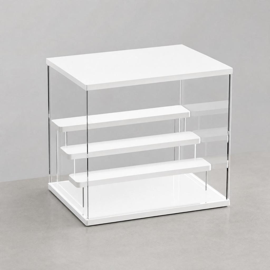 Dust-Resistant Collectible Display Case with White Top and Base spaceSaving