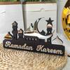 Customizable Ramadans Table Sign Acrylic Gold Silver Hollowed Castles Pattern Islamic Home for Holiday Gifting