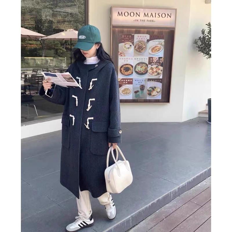 Long-haired Alpaca Double-sided Cashmere Coat for Women with Horn Buckle New Model Age-reducing Loose Woolen Coat