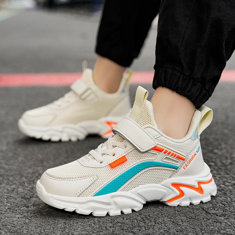 Children's shoes New girls breathable hollow mesh running shoes Boys double mesh leather children's lightweight casual sports shoes