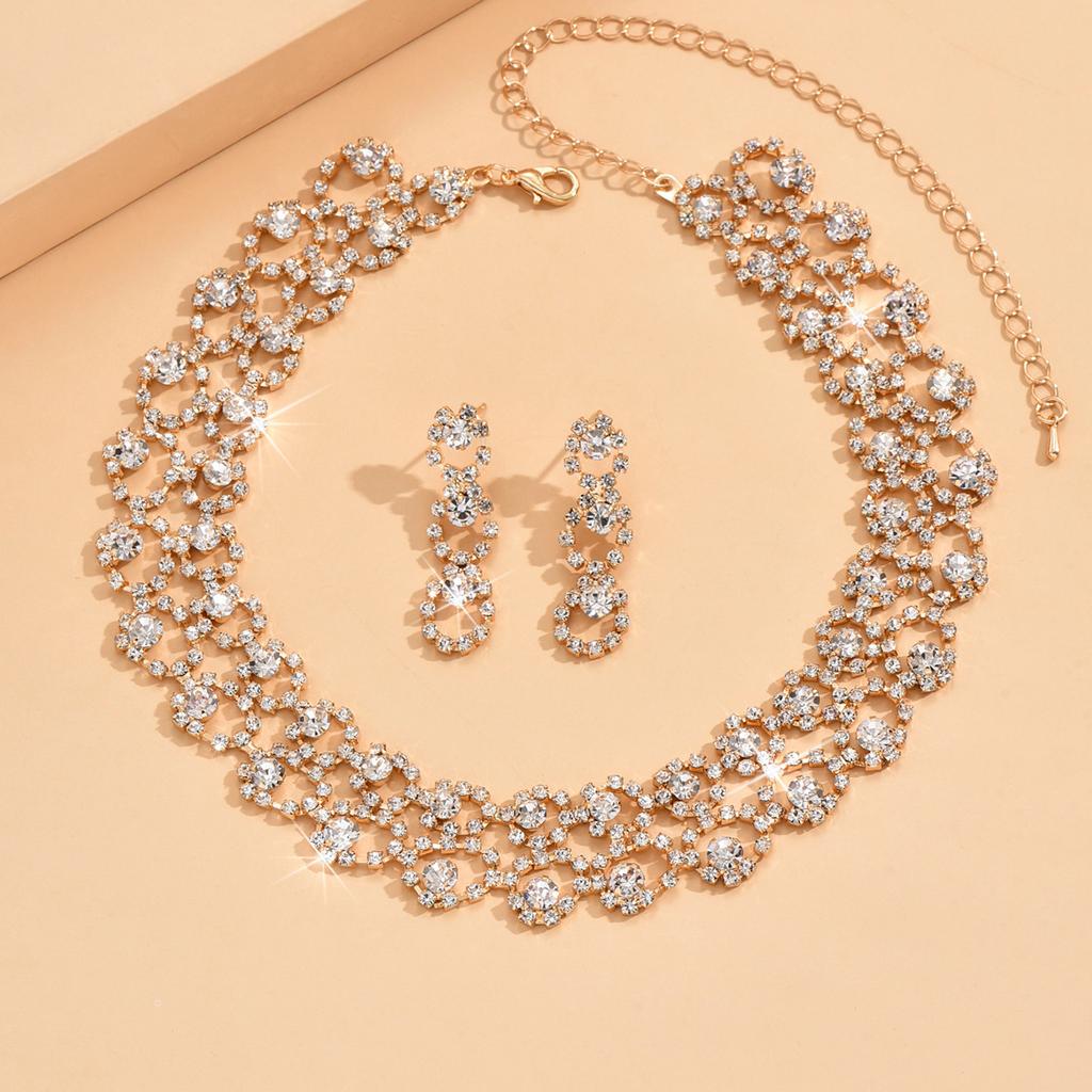 3-teiliges Damen Zirkon Set Strass Ohrringe Halskette Neu Hochzeitsparty Luxus Mode Accessoires