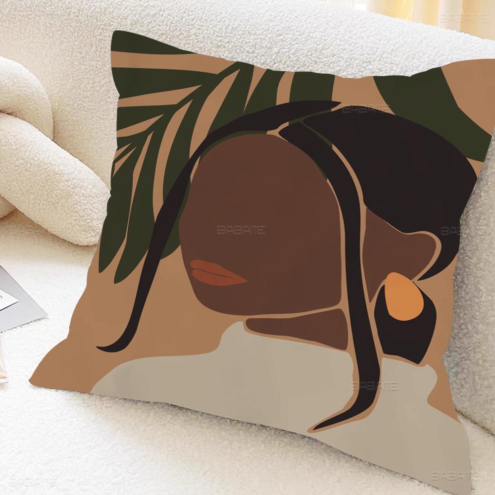 Art African Women Leaf Office Cushion Pillowcase Car Cushion Cover45X45CM Lumbar Pillowcase Sofa Pillowcover