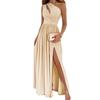High Waist Split Dress Women's New Slant Shoulder Elegance Sleeveless Sexy High Waist Slit Dress