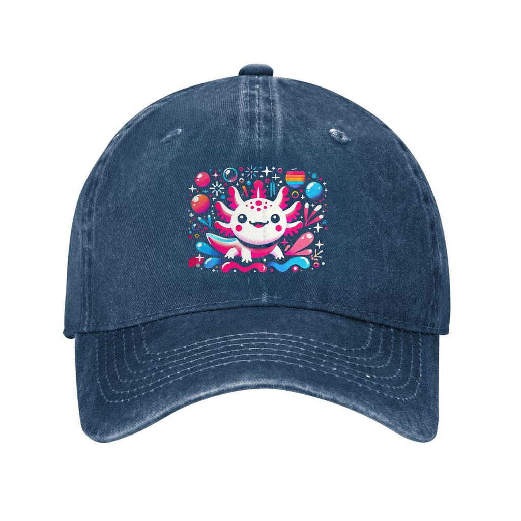 Cute Axolotl Print Baseball Cap Adjustable Cotton Washed Dad Hat Casual for Unisex