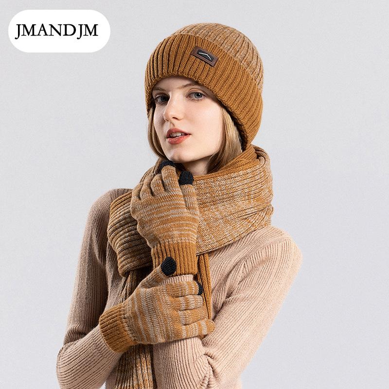 Hat Gloves Scarf Three-piece Men's Winter Outdoor Fleece Warm Ear Protection Knitted Wool Hat Women's