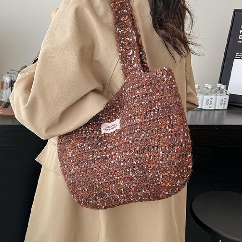 

Осенне-зимняя модная вязаная наплечная сумка большой вместимости, шерстяная сумка под мышкой, женская ручная вязаная сумка