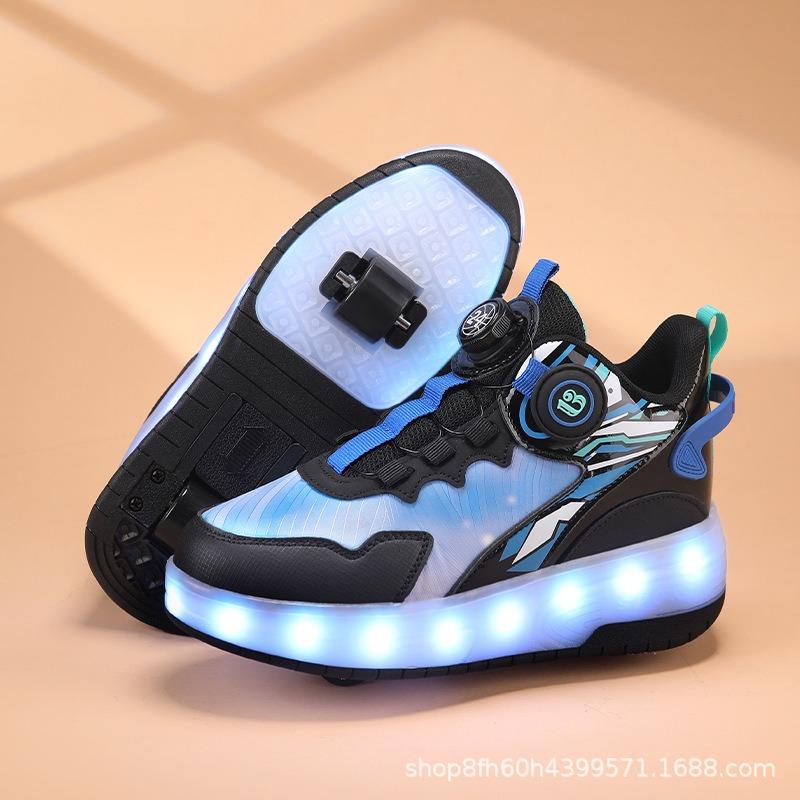 Children's Runaway Shoes Roller Skating Boys' Shoes Double-wheel Runaway Shoes Student Light Skates Shoes with Wheels