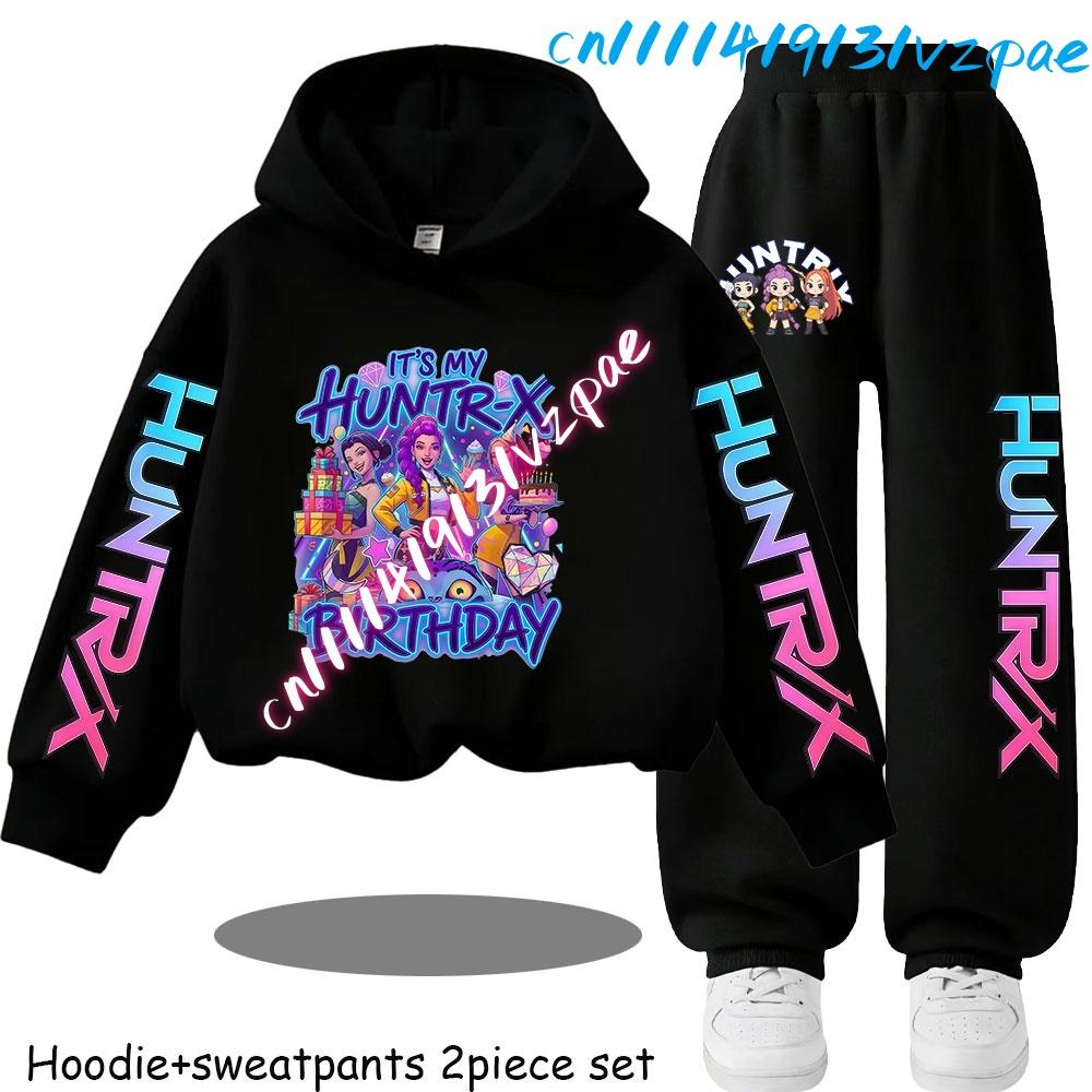 Kp-op Kids New Fashion Cartoon Print 2pcs Hoodie+Pants Sportsuits Casual Outfits Clothes for 2-13 Years Boys Girls
