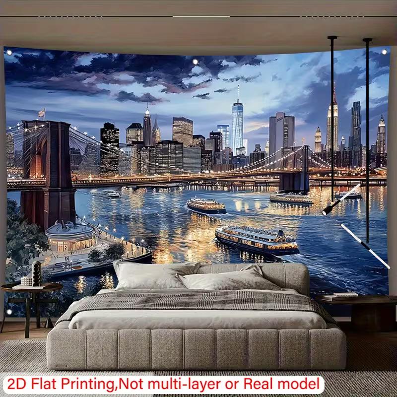 Brooklyn Bridge NYC Night View Tapestry Cityscape Wall Decor for Bedroom