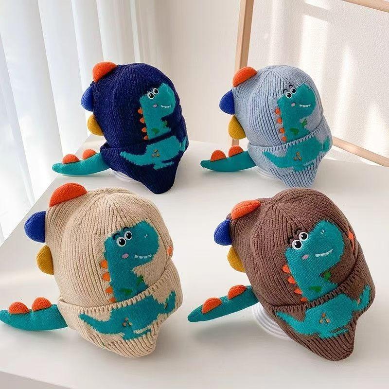 Children's New Little Dinosaur Cartoon Ear Protection Hat Super Cute Autumn and Winter Children's Hat Knitted Windproof Warm Hat