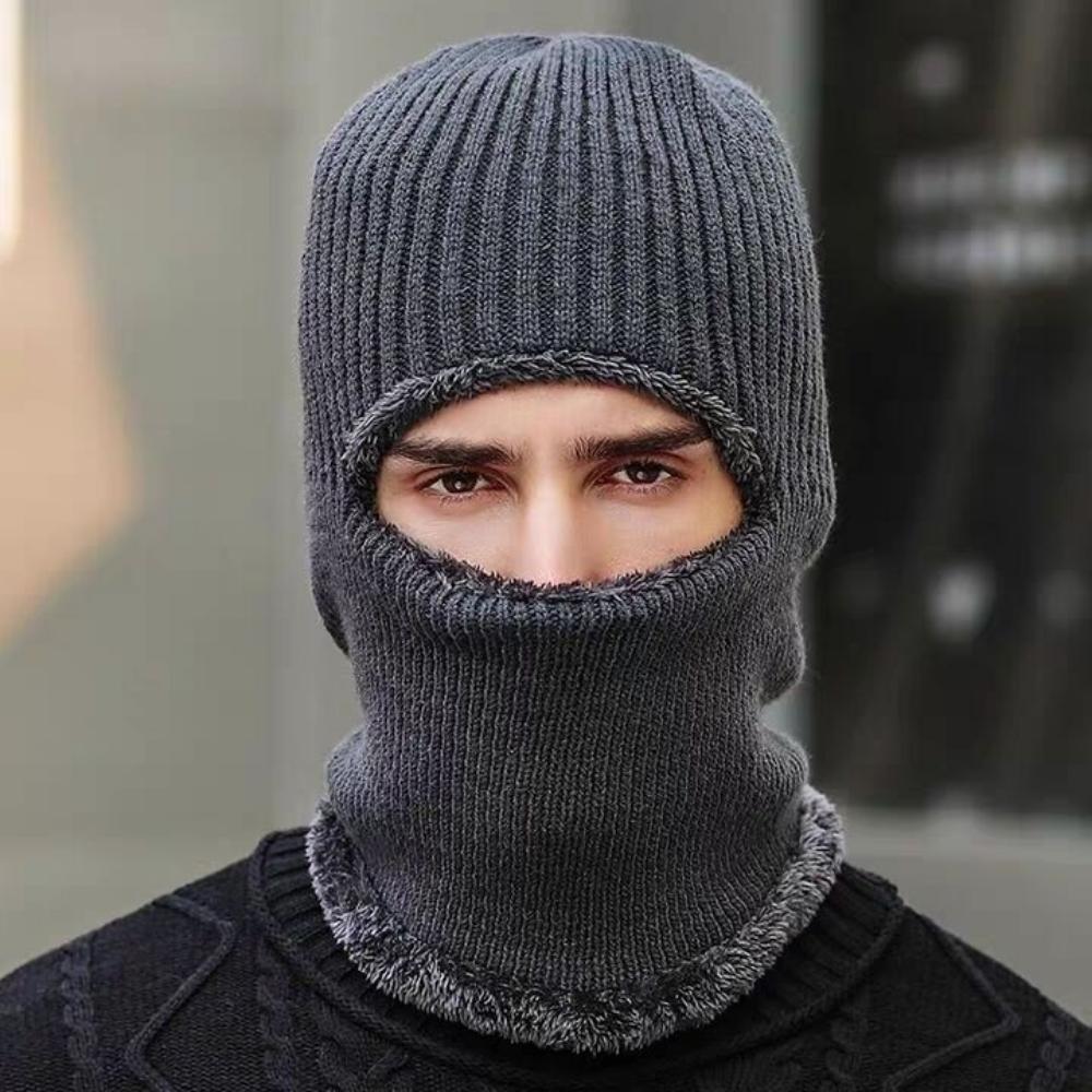 

Thickened Winter Cap 2 In 1 Balaclava Hat Full Face Protection For Elderly Adults Winter Outings Daily Wear Earmuffs Hat Knitted серый