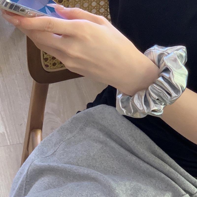Y2k Scrunchies Metal Silver Color Medium Size Hair Tie Sweet Simple Elastic Hair Band Women Hair Accessories Daily Headwear