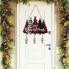 Santa Claus Wall Ornament Merry Christmas Wooden Door Hanging Sign with Bells, Rustic Snowman Black Cat Xmas Window Hanger Tree Reindeer Decorative
