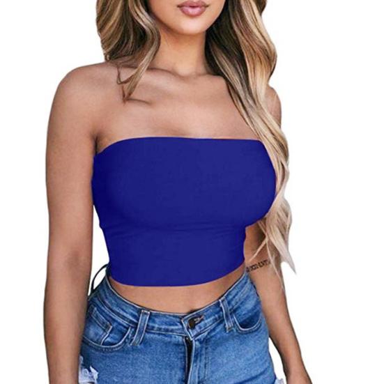 Women Sexy Solid Color Strapless Cropped Mini Bustier Slim Elastic Tube Top