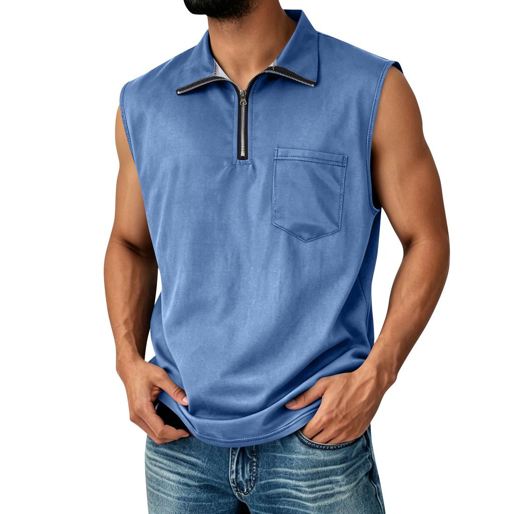 Ärmellose Herrenweste mit halbem Reißverschluss, lässige Tasche vorne, bequeme Passform, Muskel-Tanktop für Outdoor- und Indoor-Aktivitäten