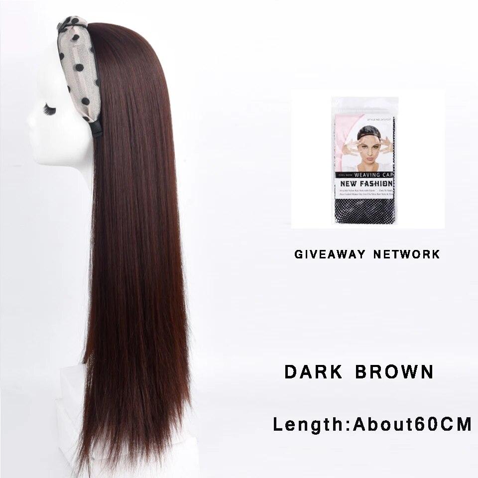 Synthetic Long Wavy Headband Wig Black Brown Women's With Twist Braid Hairband Accessories Natural Half Wig