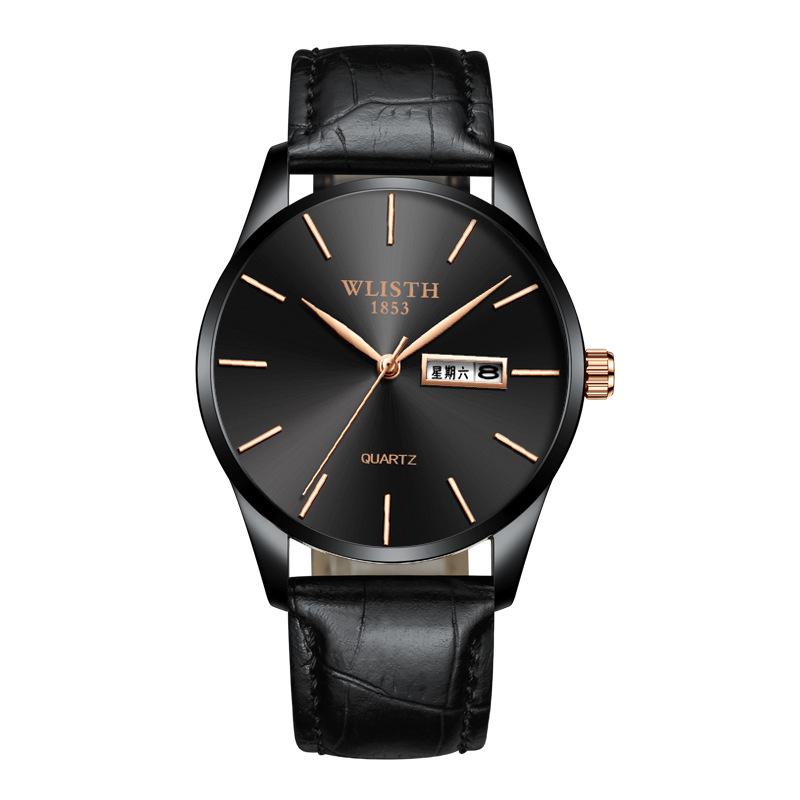Top Brand Waterproof Quartz Double Calendar Fashion Steel Band Business Men's Wristwatch