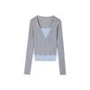 Women's Slim Fit Faux Two-Piece Wool Blend Colorblock Knit Top