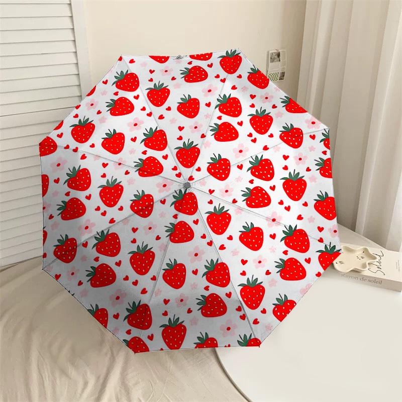 1pc Strawberry Heart Pattern Umbrella Design Automatic Opening and Closing Umbrella, High-quality Travel Umbrella,  C1128042