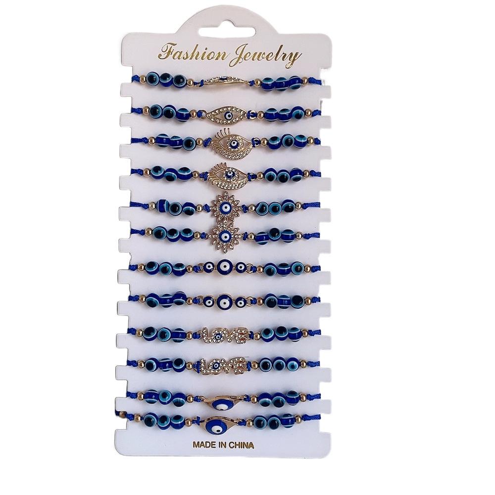

12-Piece Sapphire Blue Evil Eye Gemstone Beaded Bracelet Set синий