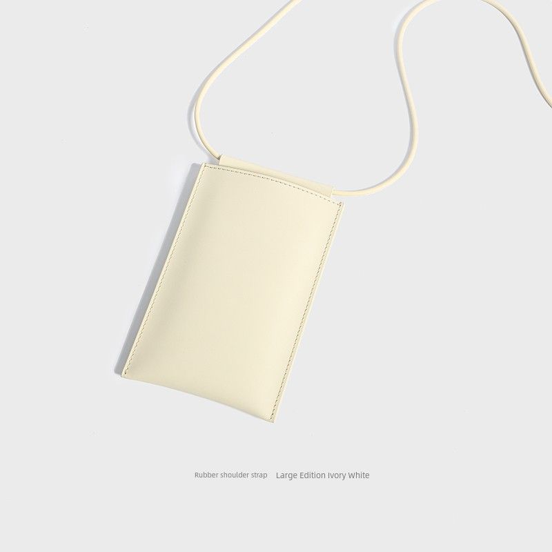 

Mini Cowhide Minimalist Mobile Phone Bag Small Satchel Rubber shoulder strap large ivory white