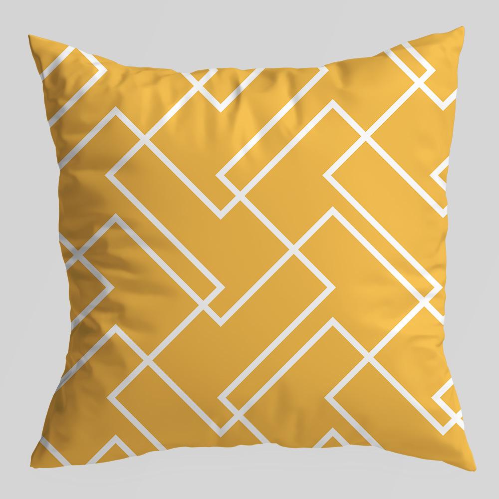 Geometric Pillowcase, Yellow and Gray Geometric Peach Skin Velvet Printed Pillow Cushion Cover, Sofa Car Backrest