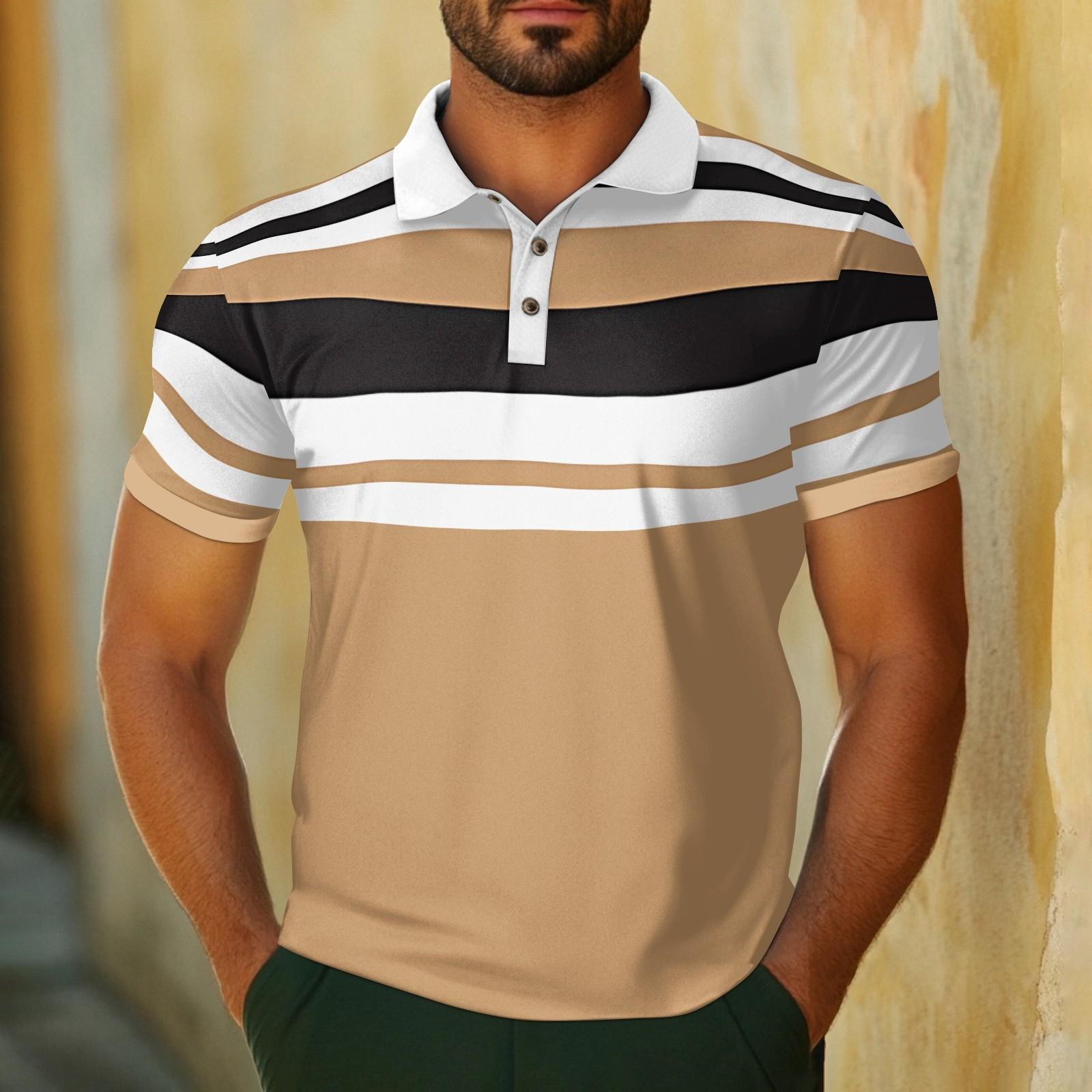 

Men s Casual Breathable Short Sleeve Striped Plaid Printed Shirt M хакі