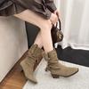 Fashion Women's Boots Autumn Winter Retro Suede Middle Cylinder Ankle Boots Comfortable Rubber Sole Soft Sole Snow Boots Women's Shoes