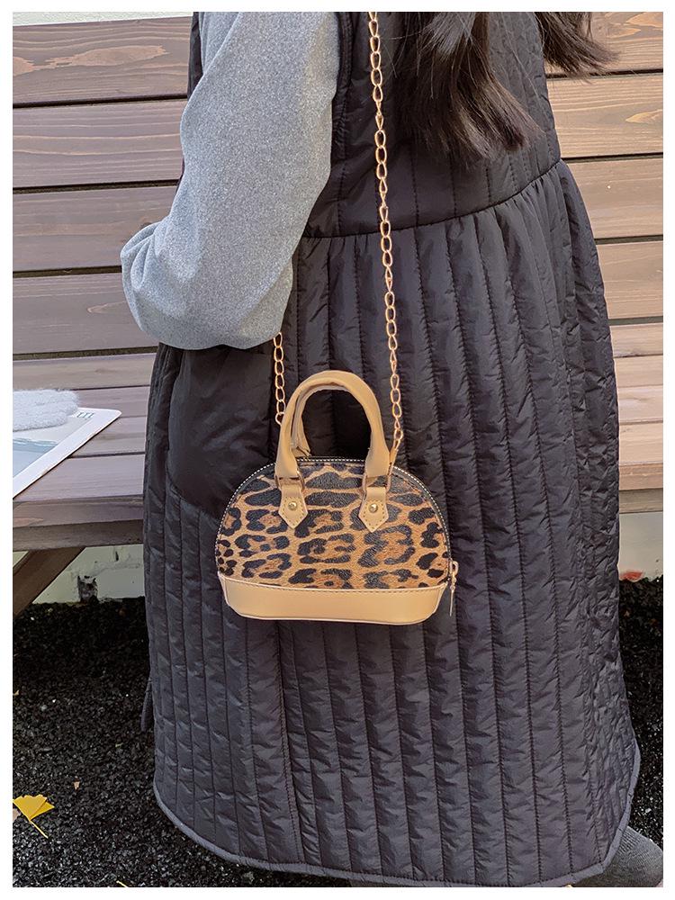 Leopard Print Girl's Mini Crossbody Handbag with Chain