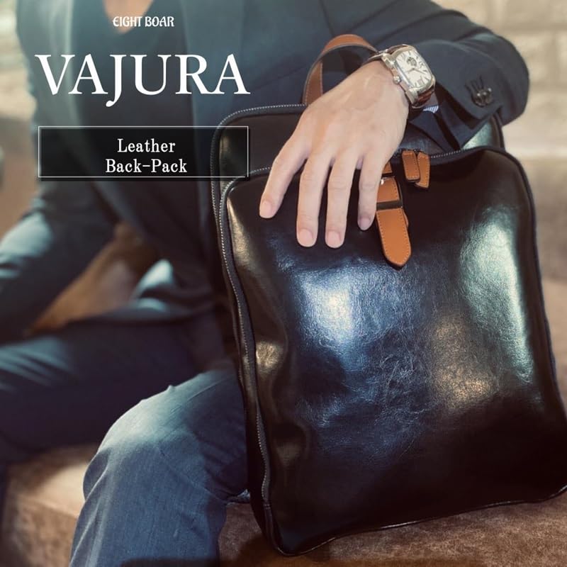 Genuine Cow Leather Designer Backpack Rucksack Double ZIP Round Zipper Business Bag C04 VAJURA Black