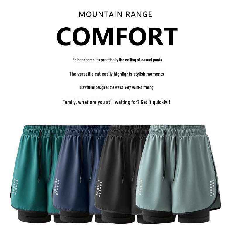 Unisex Quick-Dry Fake Two-Piece Summer Sports Shorts, Anti-Exposure, Running Three-Quarter Style