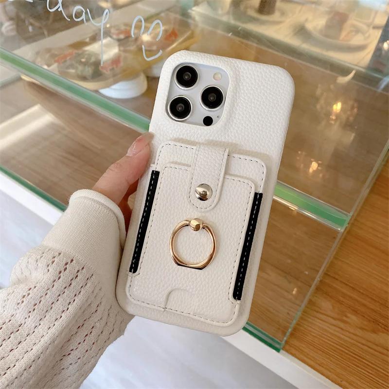 PU Leather  Ring Wallet with Card Holder Phone Case for IPhone 16 15 Plus Pro Max Shockproof Cover