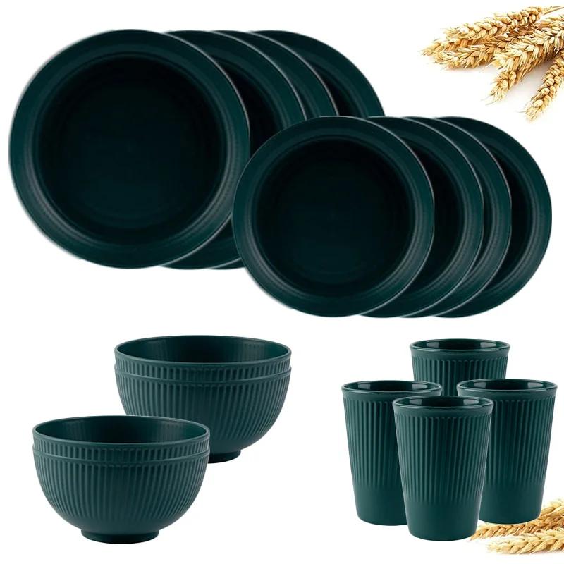 16Pcs Wheat Straw Dinnerware Set Eco Friendly Tableware Unbreakable Kitchen Cutlery Dishes Eating Cutlery Camping Service for 4
