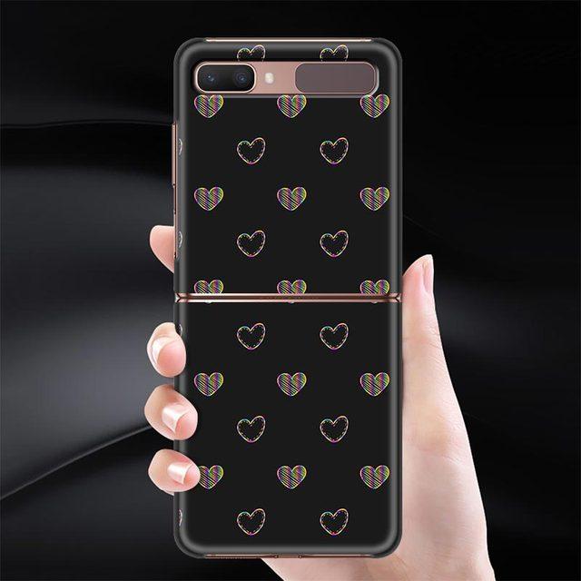 Schwarz Harte Telefon Fall Für Samsung Galaxy Z Flip 3 4 Abdeckung Für Zflip 5g Luxus Zurück Capa Dünne fundas Tasche Tier Nette Liebe Herz