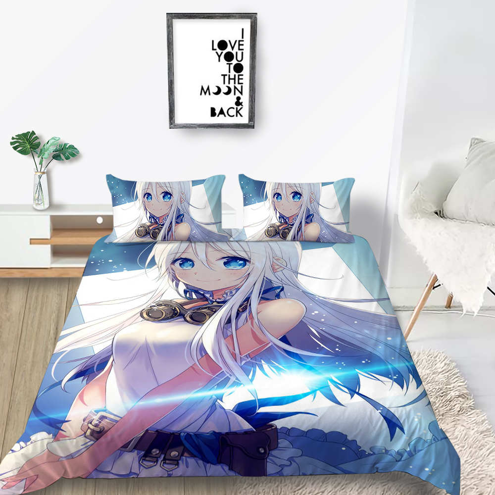 3D Animation Bishōjo Bedding Set, Curtilage Male Room Duvet Cover 2/3 Pieces, Anime Beautiful Woman DE135 * 200 Full Size Soft Home Decoration
