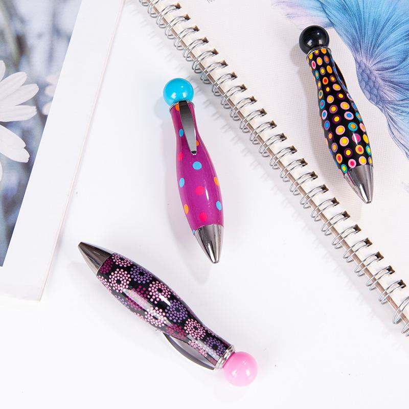 Short Mini Elegant Dot Flower Printed Boho Style Ballpoint Pen For Bowling Shape Pen School Office Supplies