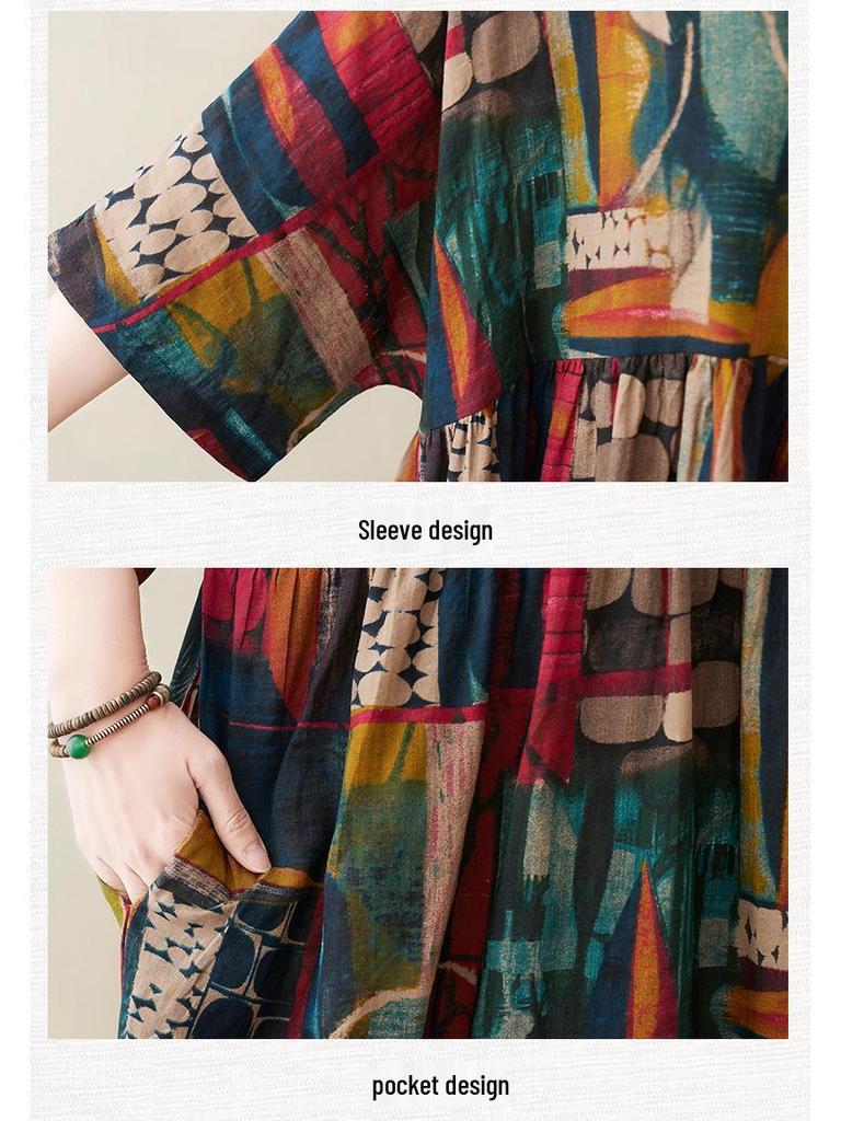 2023 Sommer Retro Übergröße Floral Locker Kleid für Frauen