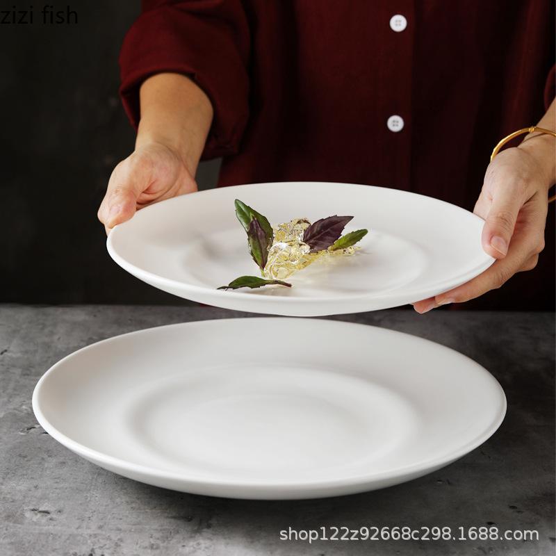 Round Pure White Ceramic Dining Plate Western Style Steak Plates Sashimi Plate Sushi Plates Dessert Bowl Fruit Dish Salad Bowl
