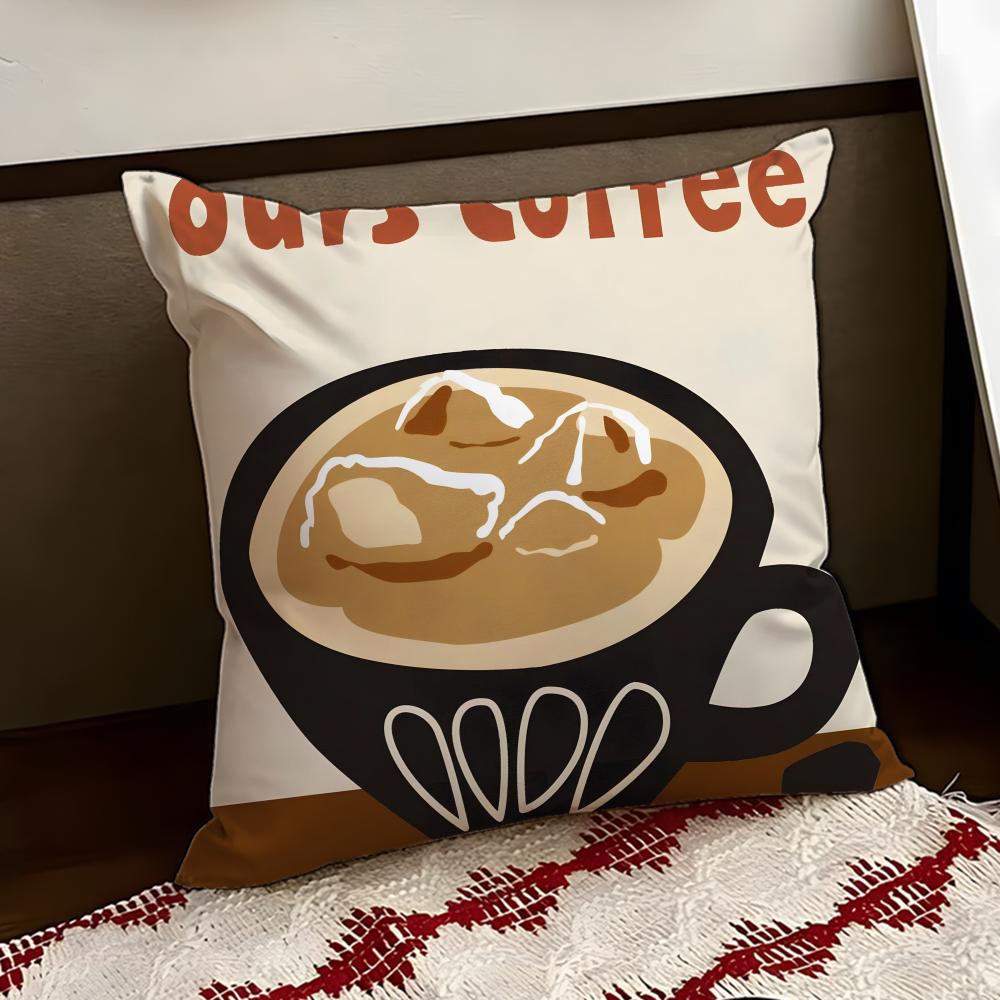 Creative Coffee Illustration Cushion Cover Reversible Soft Durable Pillow Cover Home  Car MultiScene Use for Daily Comfort