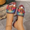 European and American Foreign Trade Large Size Graffiti Flat Bottom One-word Drag Shoes Women's New Outer Wear Candy Color Square Head Beach Sandals