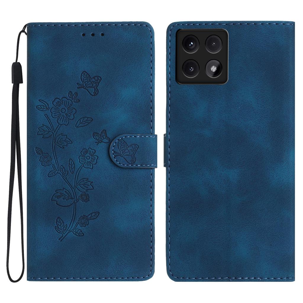 For Xiaomi 14T Case Leather Imprinted Flower Phone Cover Wallet with Wrist Strap