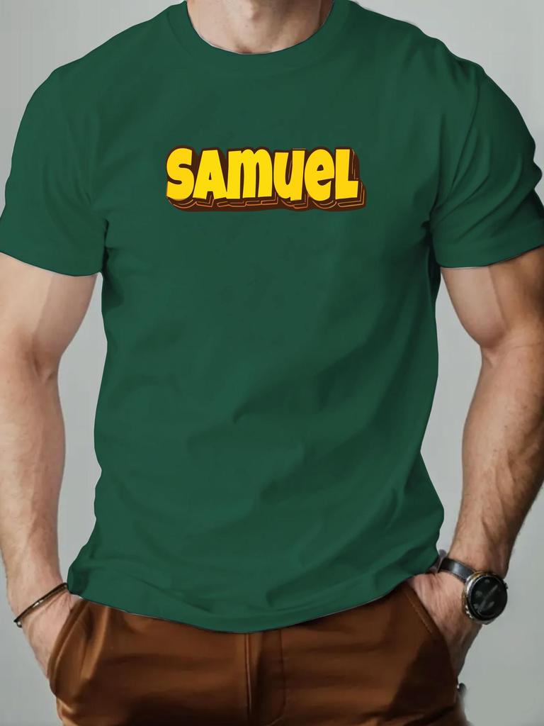 T-Shirt Men 100% Cotton English Letter Pattern SAMUEL Print Summer Round Neck Breathable Oversized Tee Casual Fashion Clothing