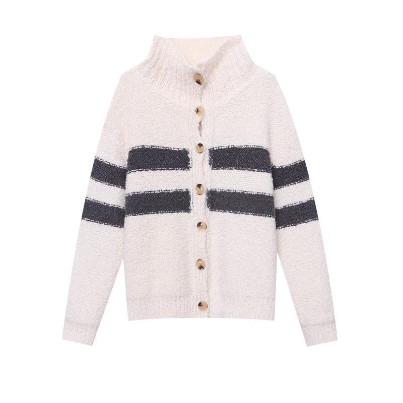 Cardigan tricotat cu dungi contrastante în două direcții Sinan SN6889